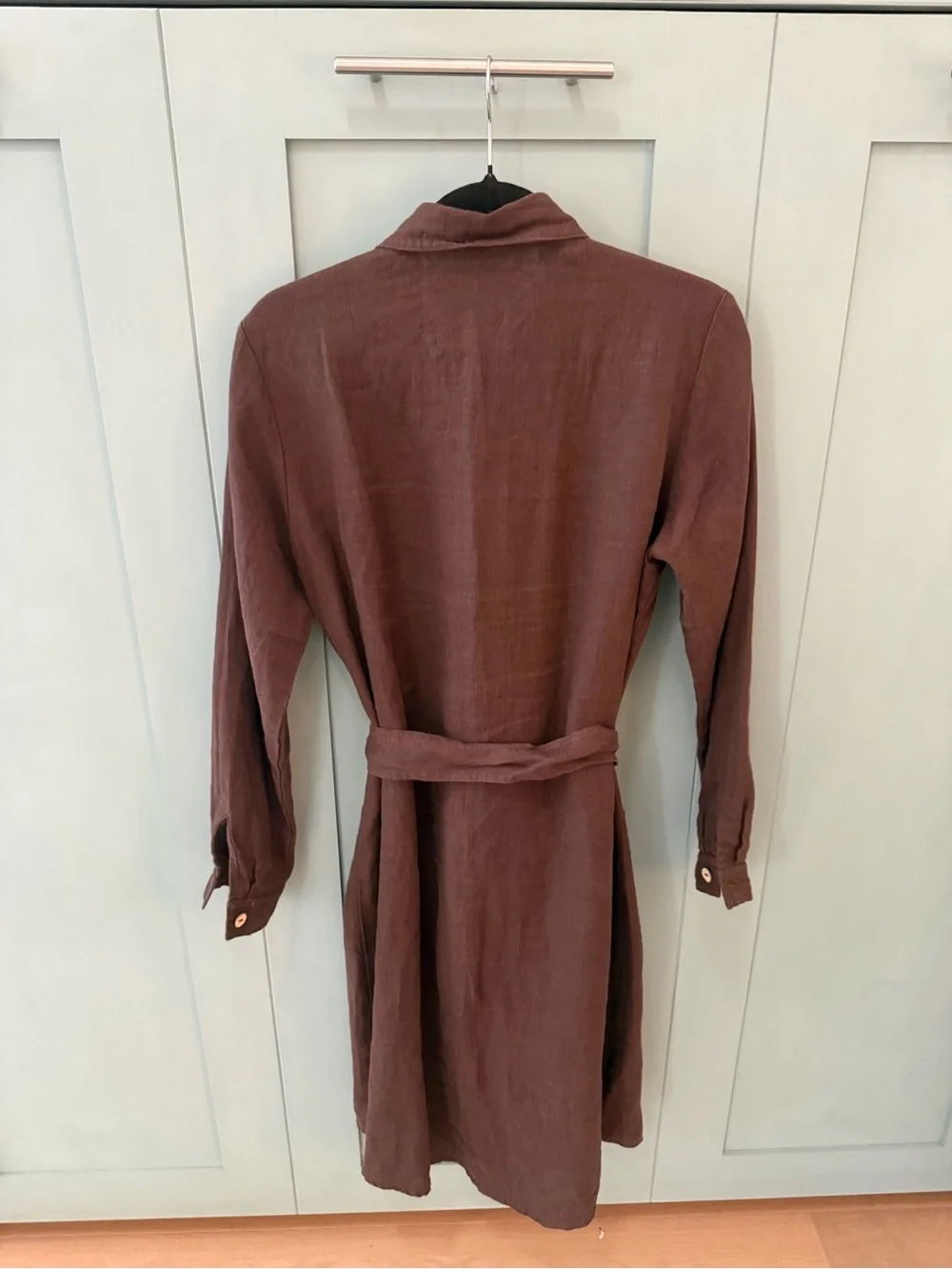 notPERFECTLINEN Ottowa Brown Button-Front Linen Shirt Dress with Tie Waist- EUC - Picture 3 of 6
